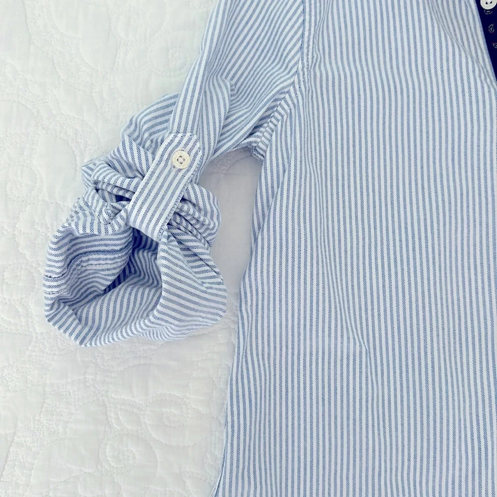 Ralph Lauren Girls Blue White Striped Cotton Oxford Shirtdress Size 8 Dress - Picture 5 of 5